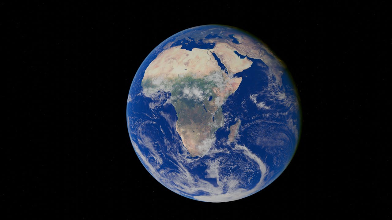 A breathtaking view of planet Earth from space, highlighting the African continent.